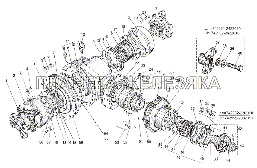 Редуктор переднего и заднего моста 742952-2302010, 742952-2422010 МЗКТ-74296