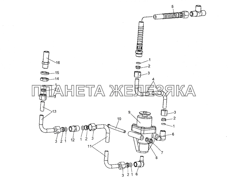 Присоединительная арматура и крепление клапана-ограничителя МЗКТ-74296