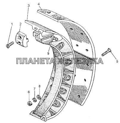 Колодка тормоза 543-3501090-A МЗКТ-74296 Колодка тормоза 543-3501090-A МЗКТ-74296
