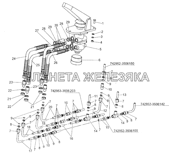 Установка тормозного крана МЗКТ-74296