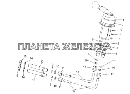 Установка крана стояночного тормоза МЗКТ-74296