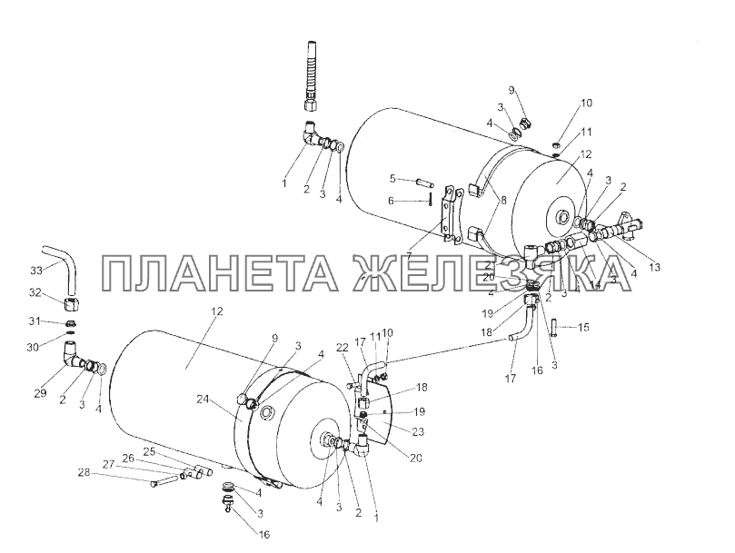 Установка воздушных баллонов МЗКТ-74296