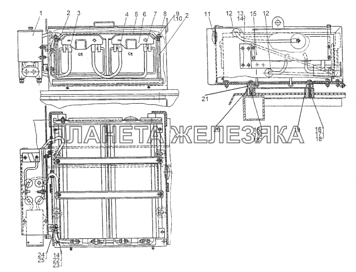 Установка аккумуляторных батарей и контейнера МЗКТ-74296