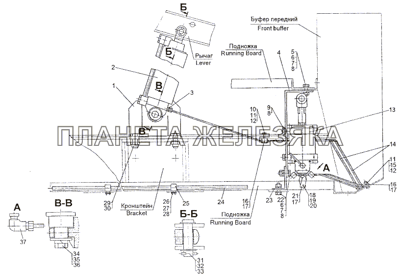 Механизм подъёма кабины МЗКТ-74296