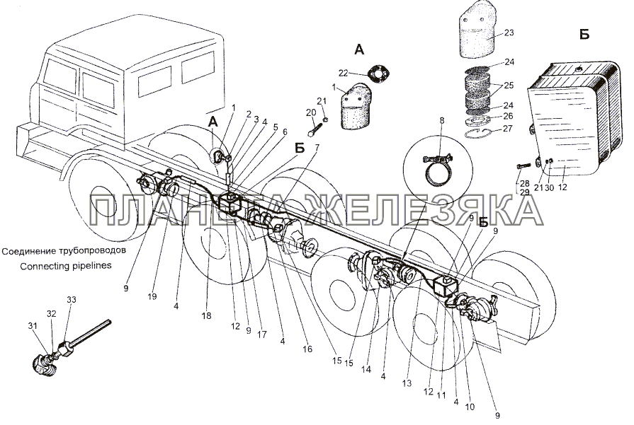 Трубопроводы системы вентиляции агрегатов МЗКТ-74296