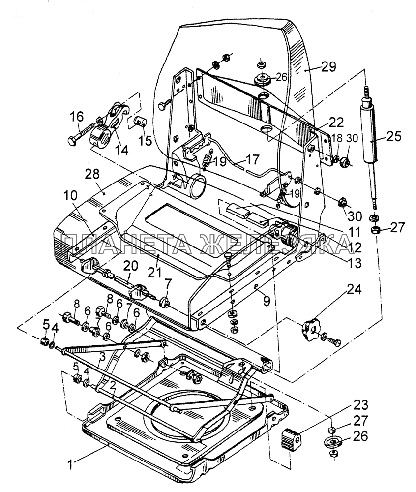 Сиденье. Остов сиденья водителя и переднего сиденья МЗКТ-79092