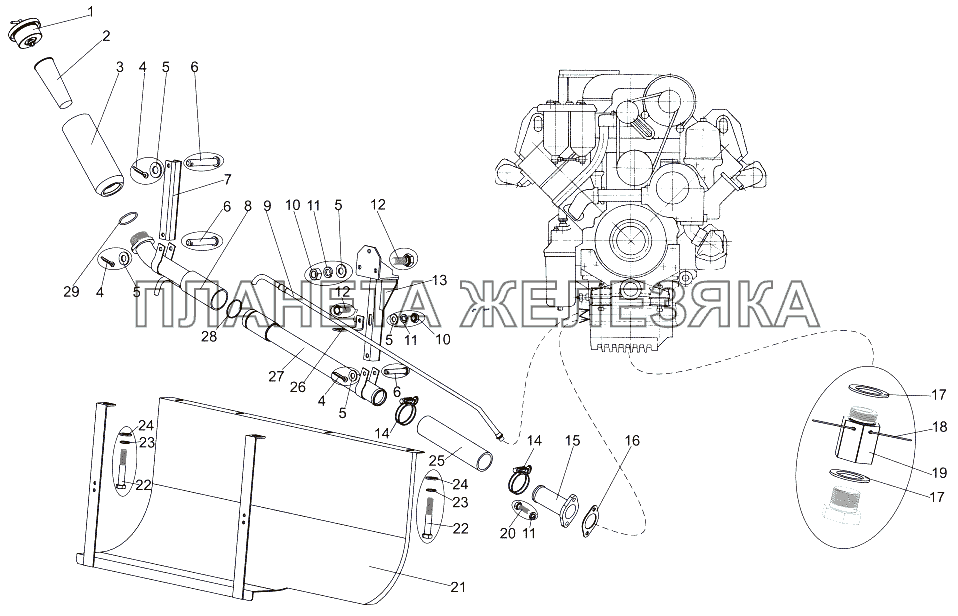 Установка агрегатов системы смазки двигателя МЗКТ-7930-200