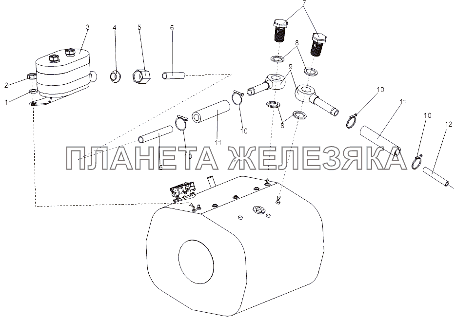 Топливопроводы правого топливного бака МЗКТ-7930-200 Топливопроводы правого топливного бака МЗКТ-7930-200