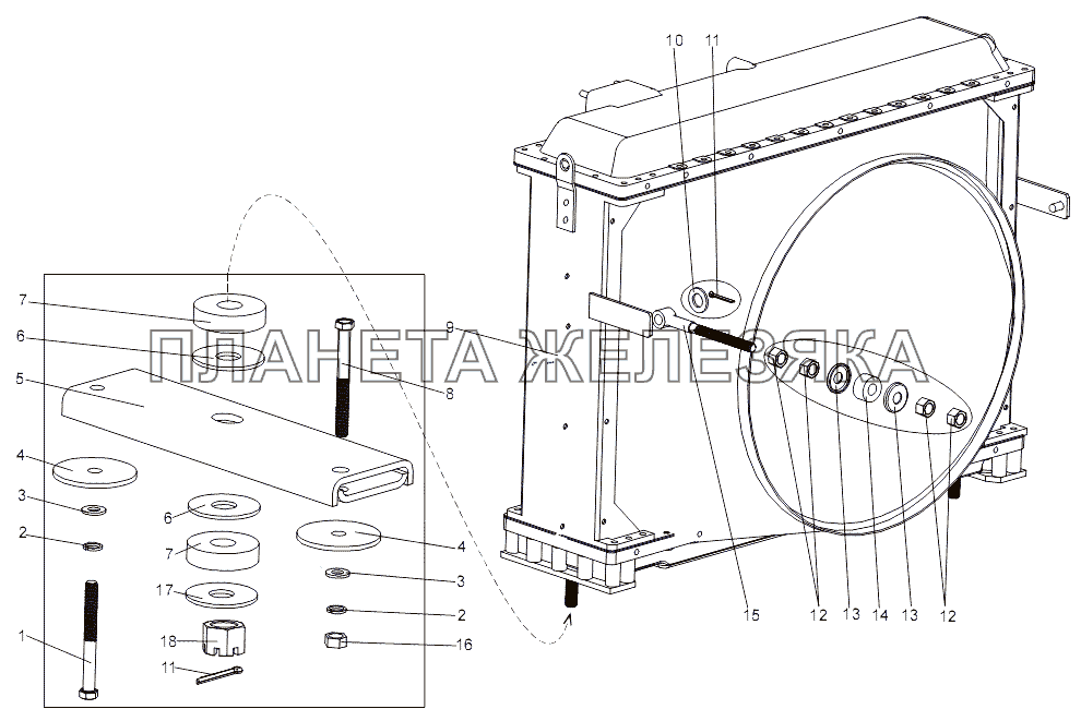 Установка радиатора МЗКТ-7930-200