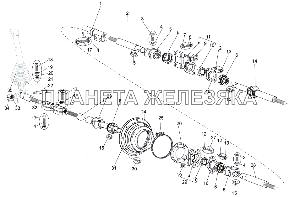 Привод переключения передач (передний контур) МЗКТ-7930-200