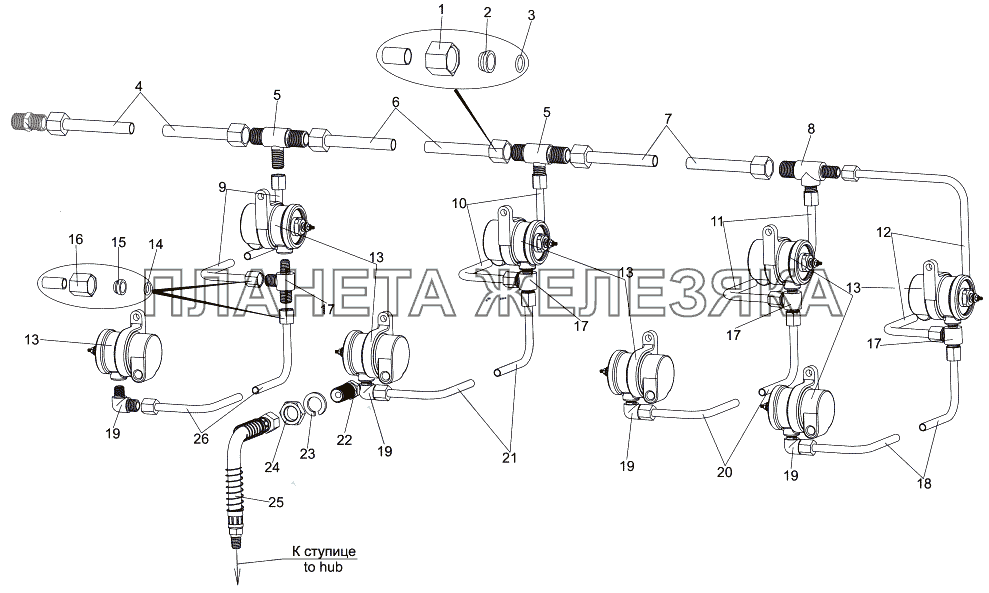 Трубопроводы системы накачки шин МЗКТ-7930-200