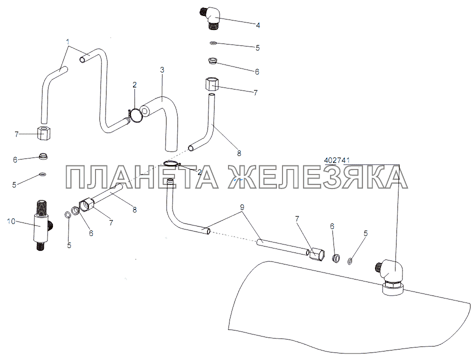 Трубопроводы от воздушного баллона потребителей МЗКТ-7930-200