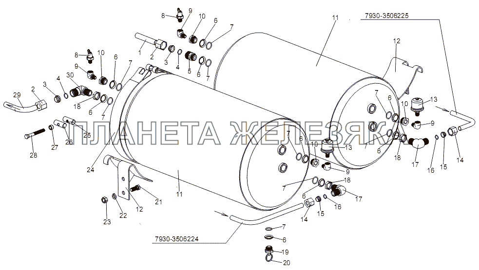 Установка воздушных баллонов МЗКТ-7930-200