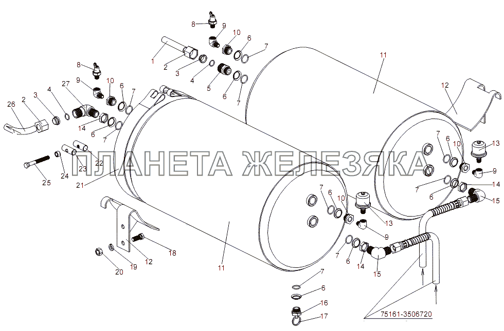 Установка воздушных баллонов МЗКТ-7930-200