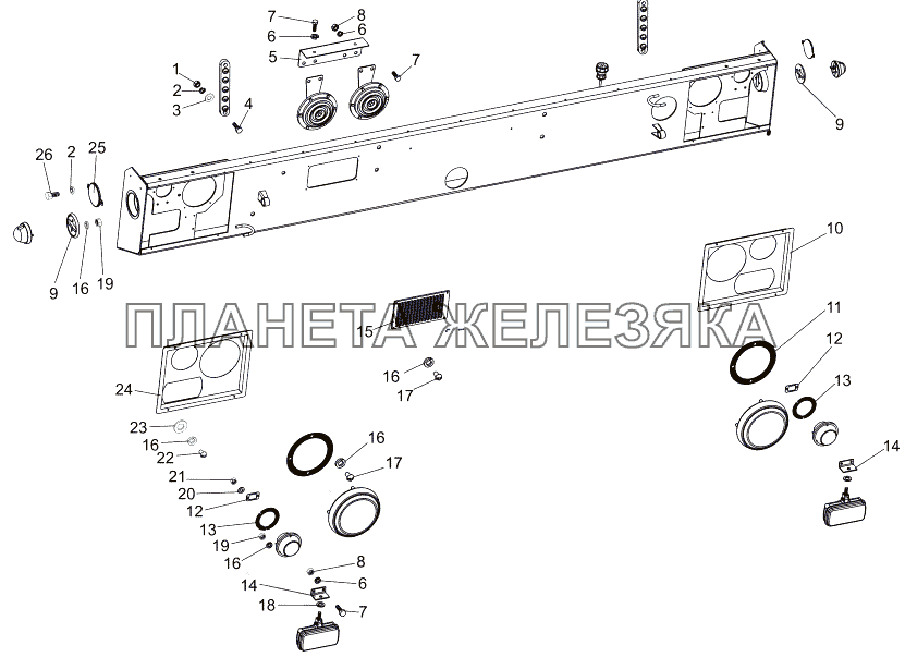 Установка фар и фонарей передних МЗКТ-7930-200