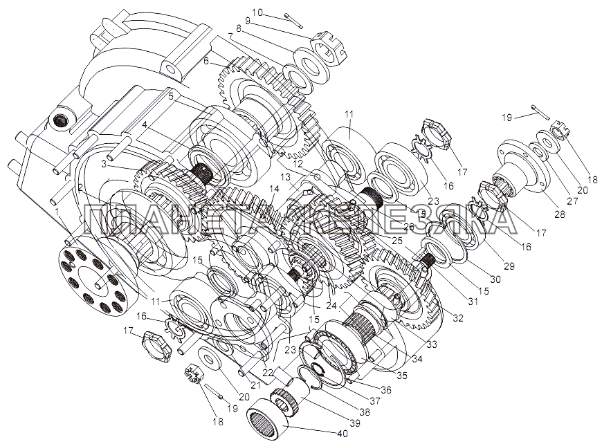 Валы и шестерни коробки отбора мощности 7929-4202010-10 МЗКТ-7930-200