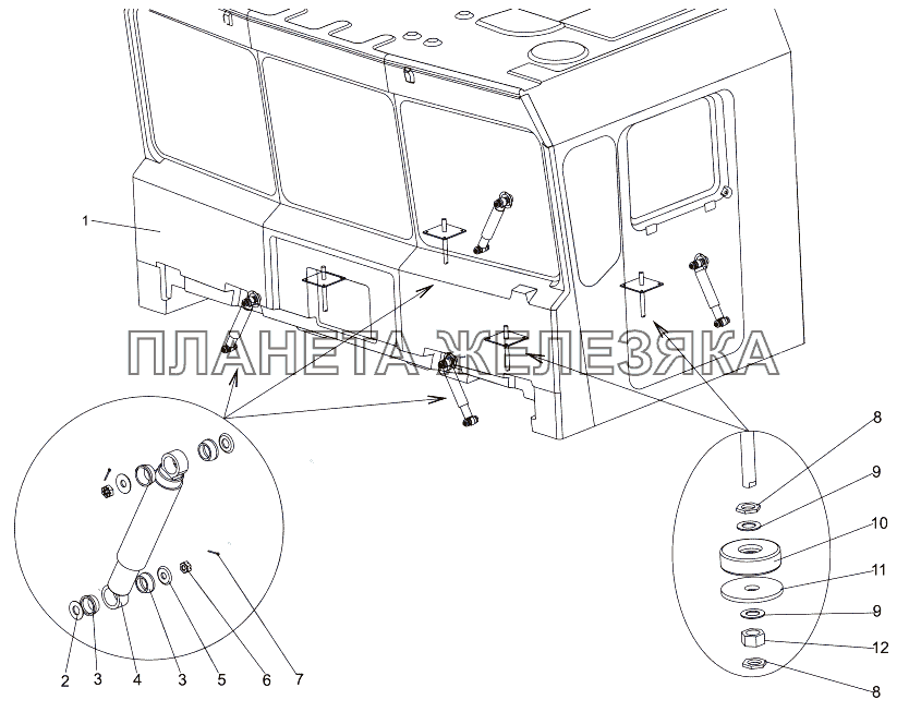 Установка кабины МЗКТ-7930-200 Установка кабины МЗКТ-7930-200