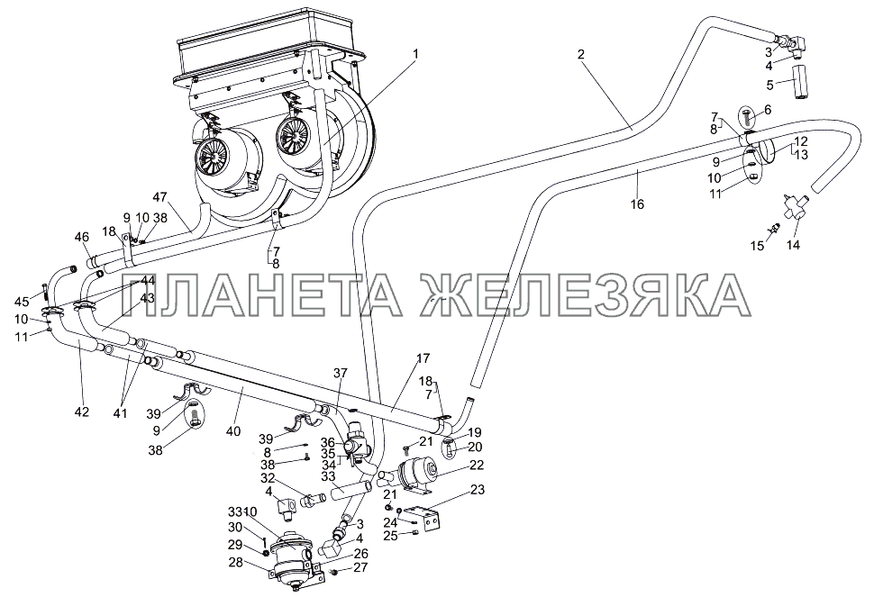 Установка трубопроводов отопителей кабин МЗКТ-7930-200