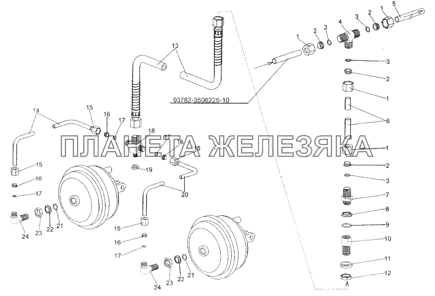 Присоединительная арматура к передним правым тормозным камерам МЗКТ-93782