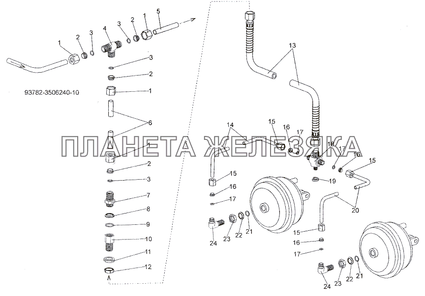 Присоединительная арматура к передним левым тормозным камерам МЗКТ-93782