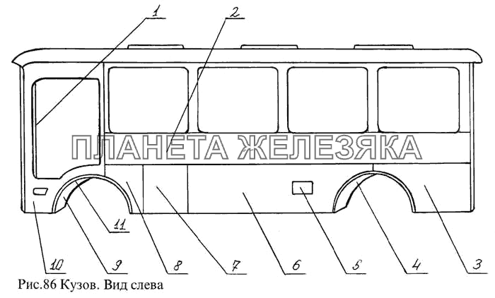Кузов. Вид слева ПАЗ-3205 Кузов. Вид слева ПАЗ-3205