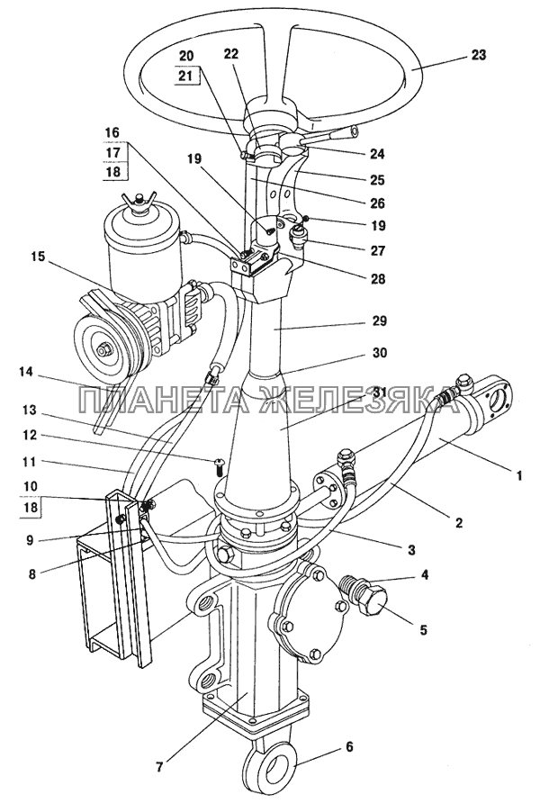 Рулевое управление с гидроусилителем и трубопроводами ПАЗ-32053