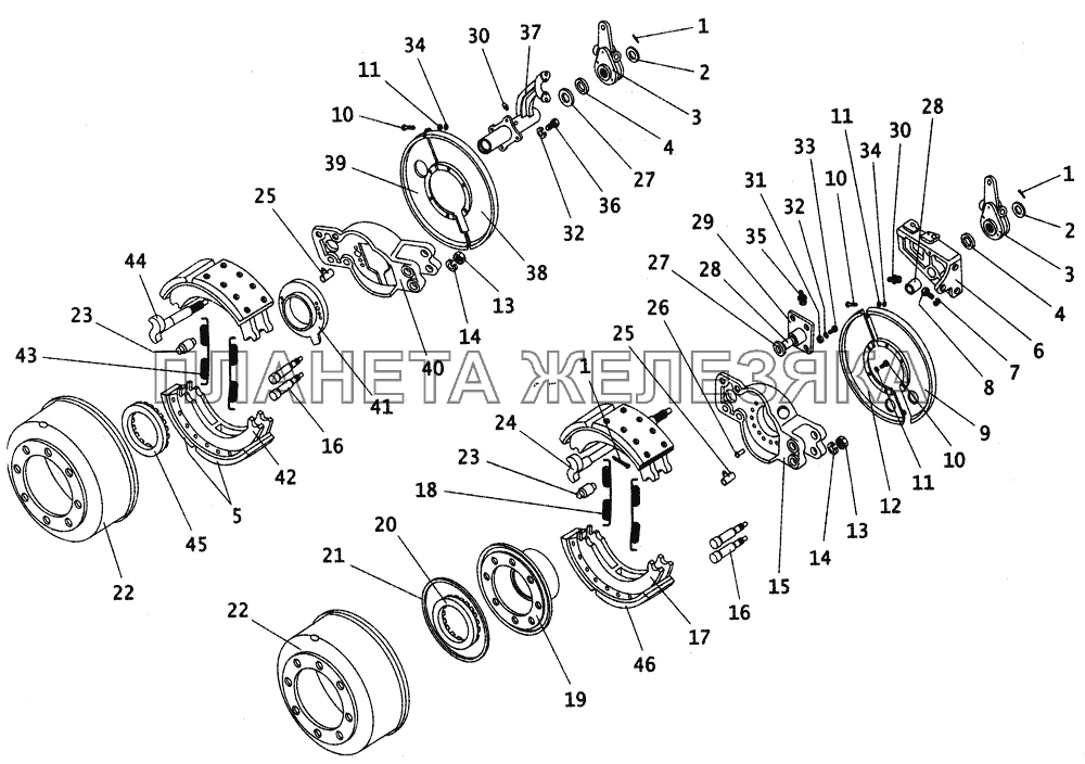 Тормозные механизмы передних и задних колес ПАЗ-4230