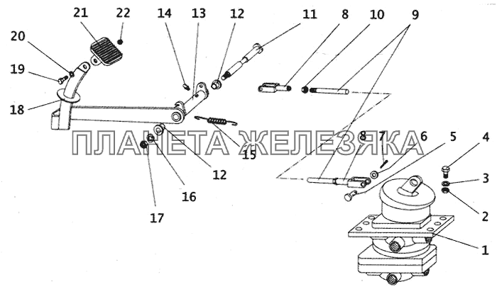 Механизм привода рабочих тормозов ПАЗ-4230