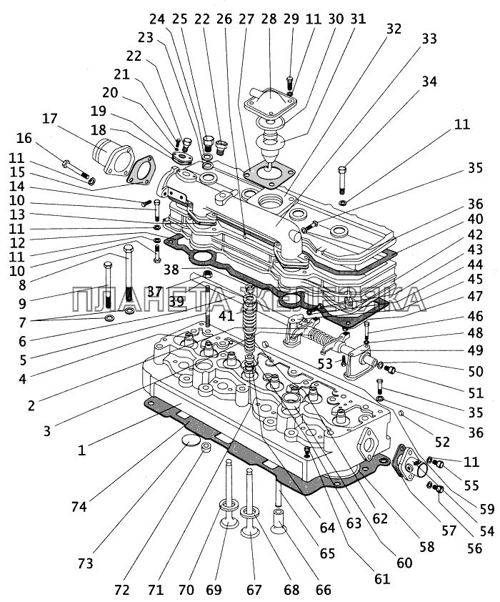 Головка цилиндров, клапаны и толкатели ПАЗ-4234