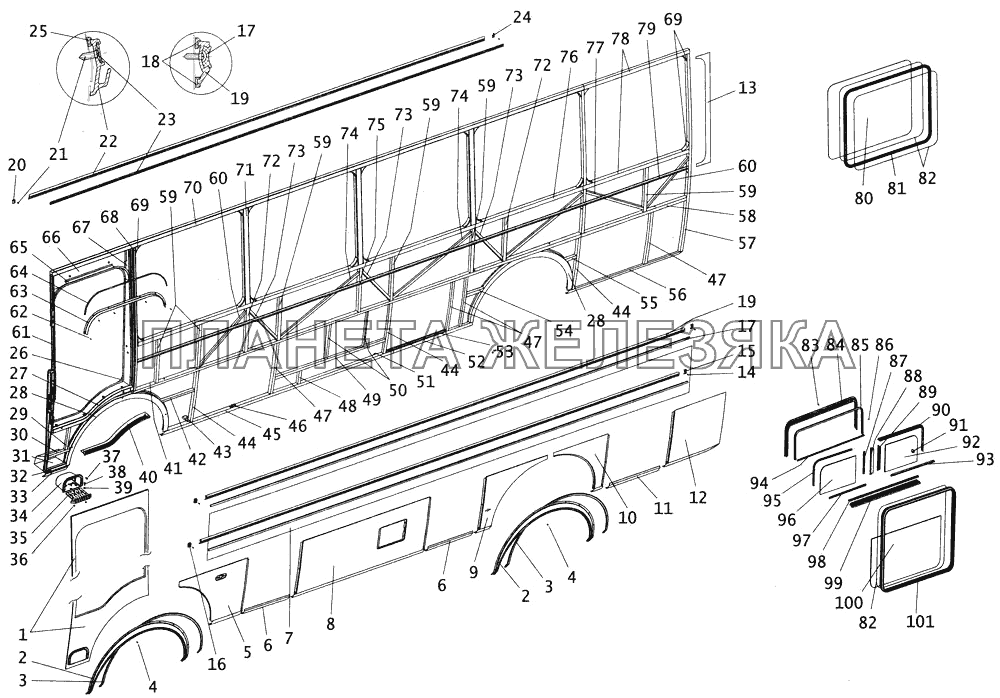 Боковина кузова автобуса ПАЗ4234 левая с остеклением ПАЗ-4234