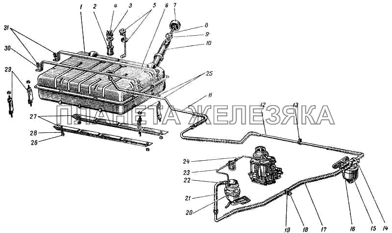 Топливный бак и топливопровод ПАЗ-672М