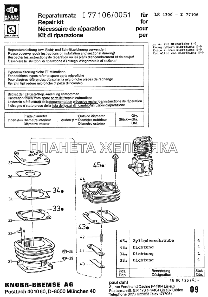 Прокладки головки KNORR-BREMSE