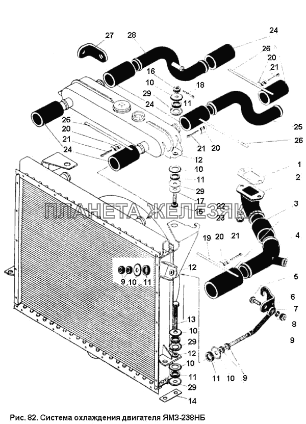 Система охлаждения двигателя ЯМЗ-238НБ К-701