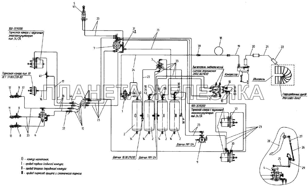 Схема пневматическая тормозной системы 742P2-3500000-3 К-744Р2