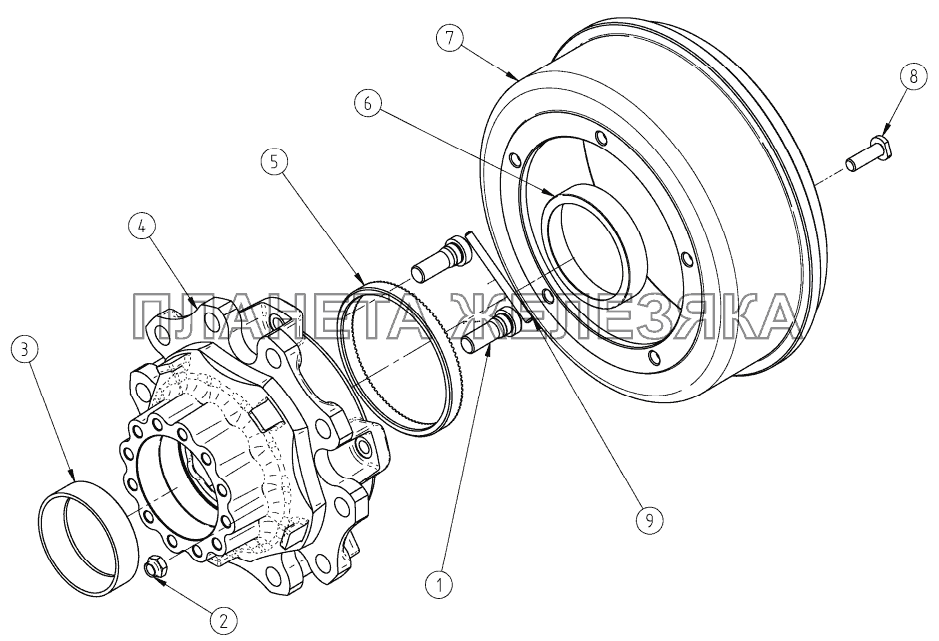 Ступица с тормозным барабаном СЗАП-8357