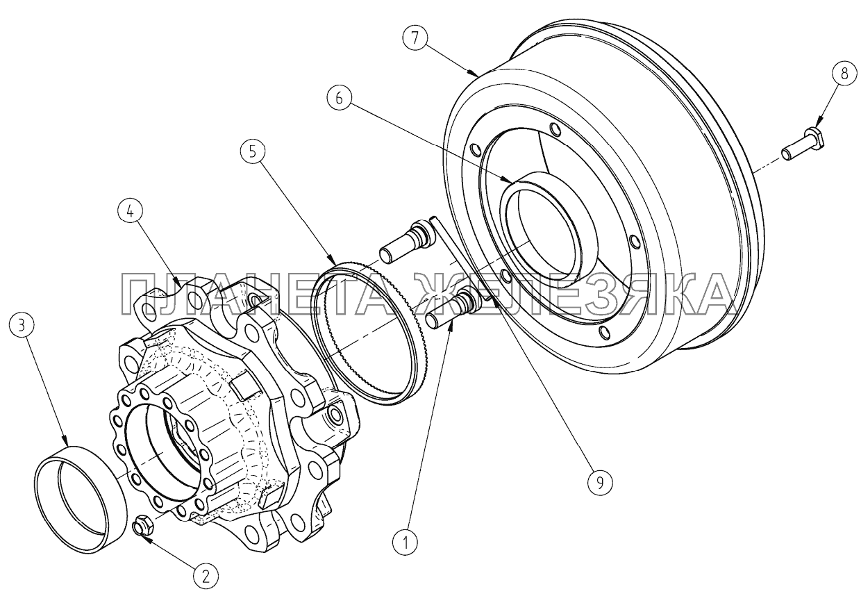 Ступица с тормозным барабаном СЗАП-8543