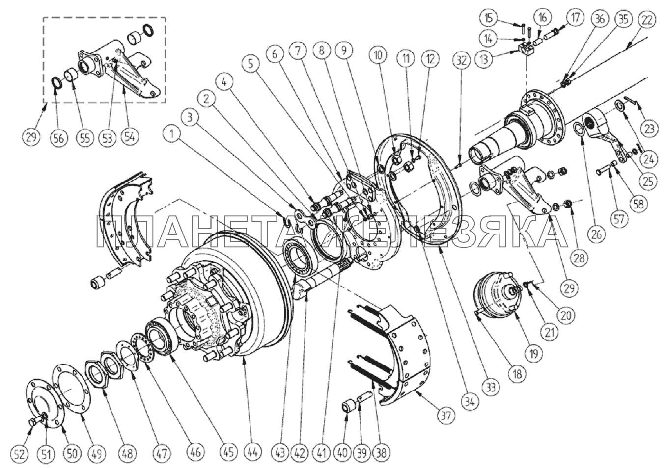 Ось 8543, 85431 (короткий кулак) СЗАП-8543