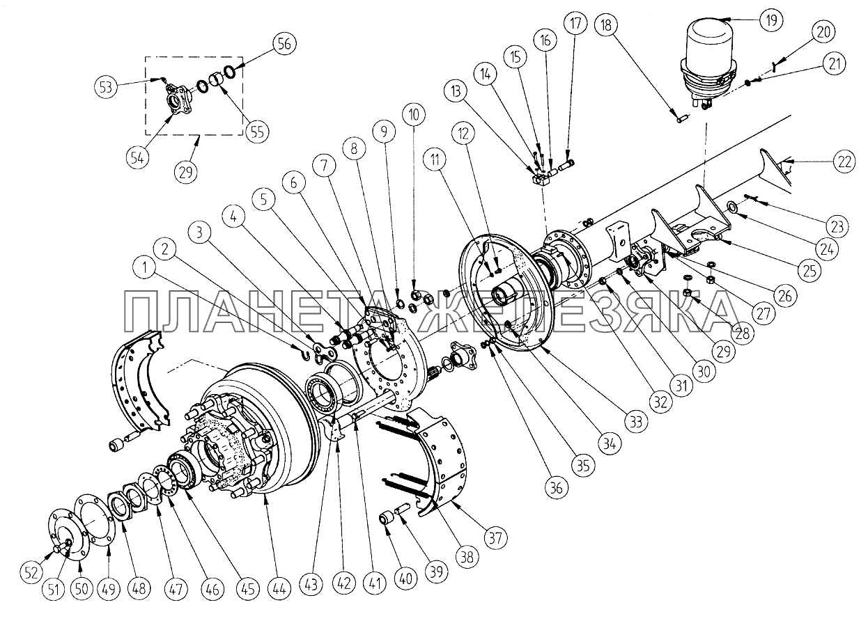 Ось в сборе со ступицами и тормозами СЗАП-9327 (2005)