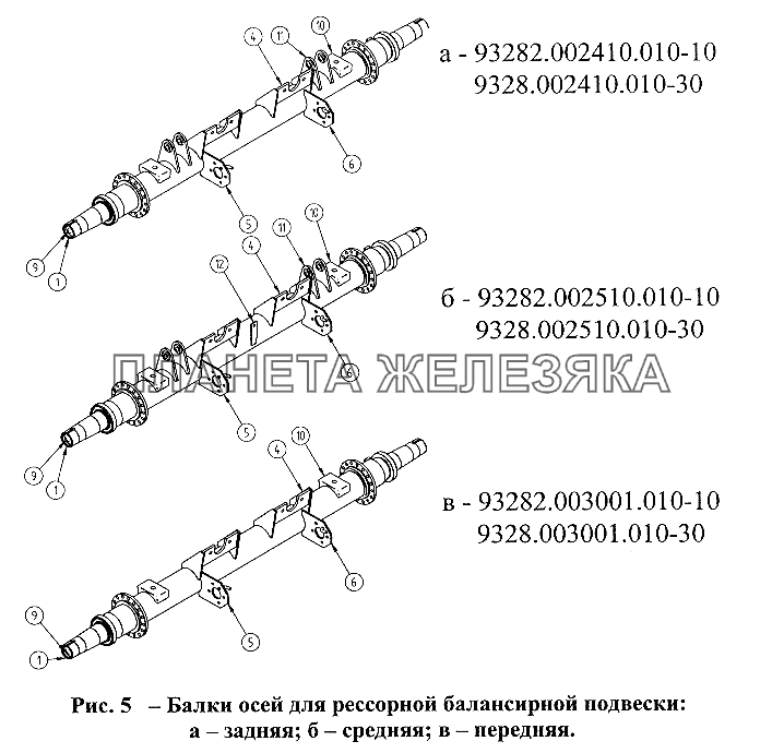 Балки осей для рессорной балансирной подвески СЗАП-9328 (2005)