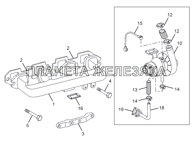 EXHAUST MANIFOLD AND TURBOCHARGER LPT 613 LHD EURO II EXHAUST MANIFOLD AND TURBOCHARGER LPT 613 LHD EURO II