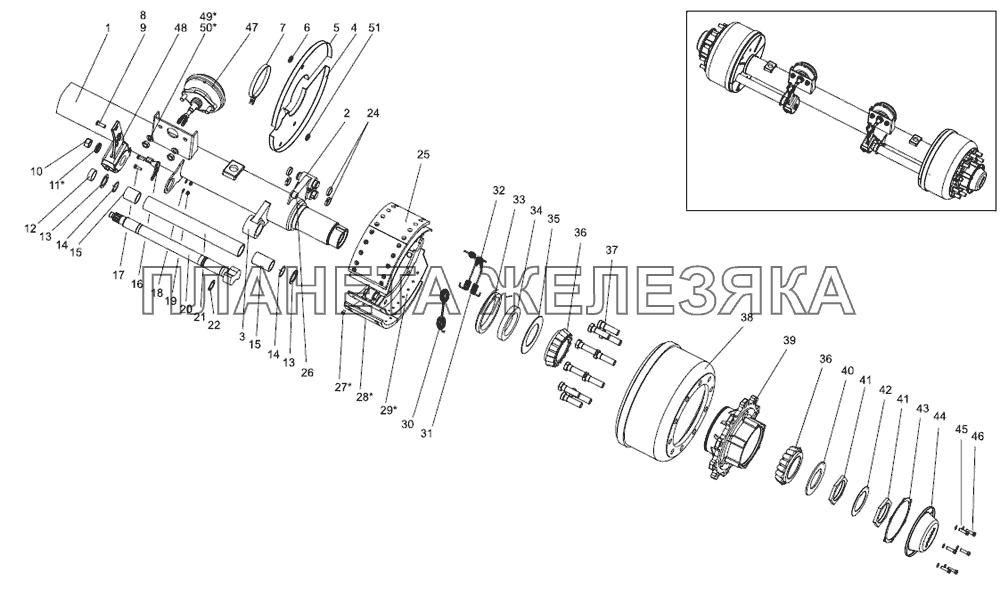 Ось с тормозами 9523-2410012-10 Тонар-9523