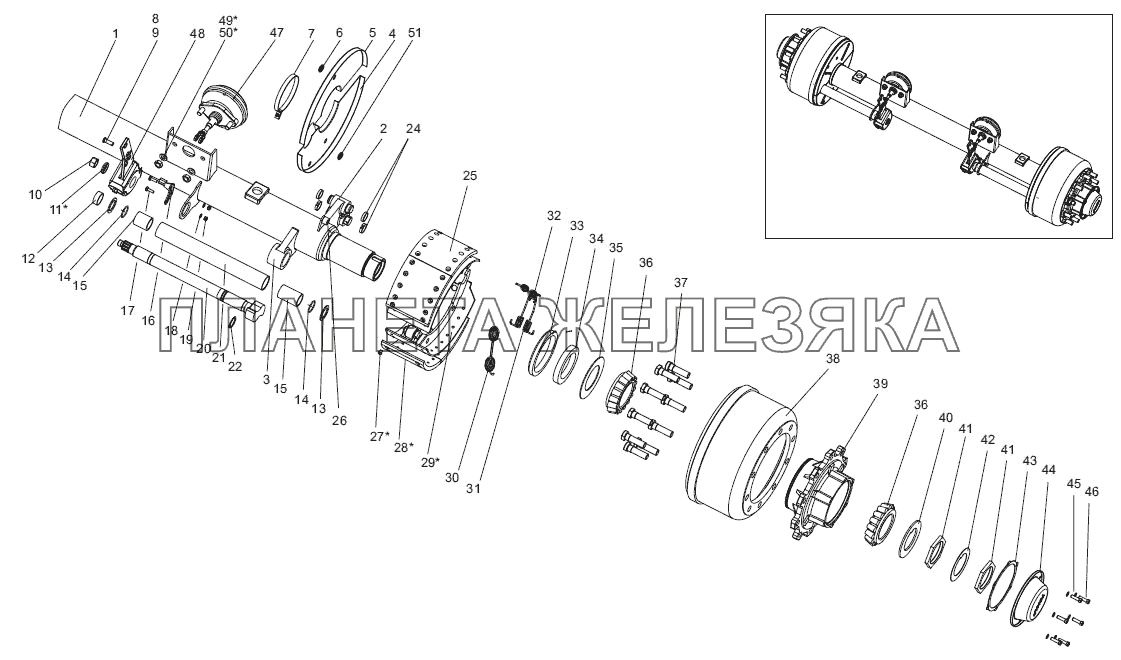 Ось с тормозами 9523-2410012-10 Тонар-95231