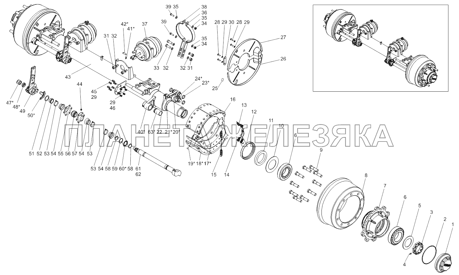 Ось с тормозами 9523-2410016-10 Тонар-95234