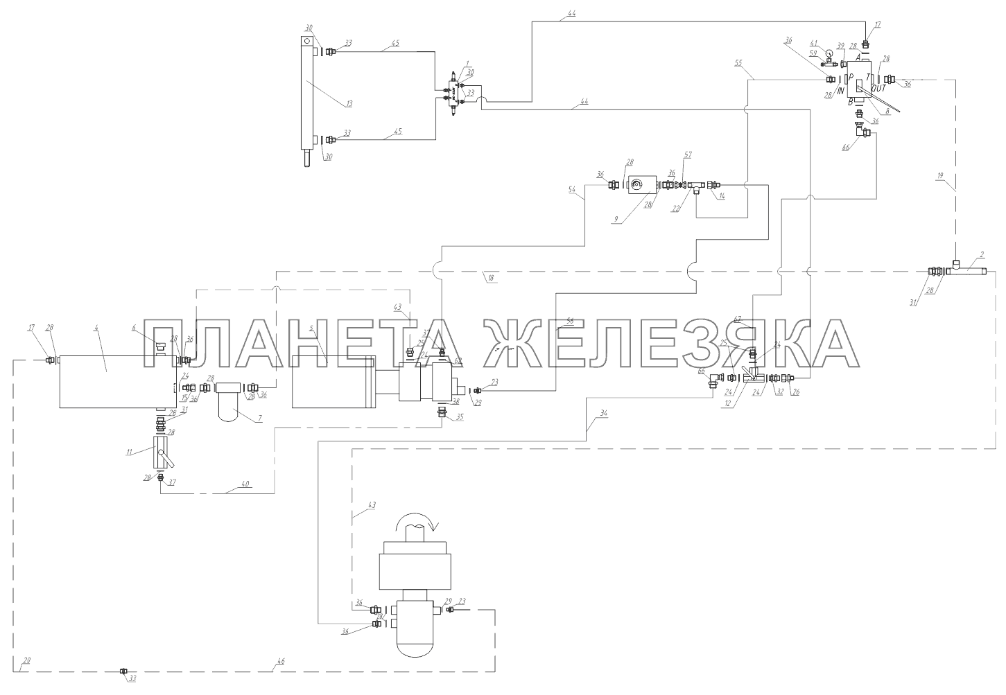 Схема гидравлическая (привод от гидростанции) Тонар-95235
