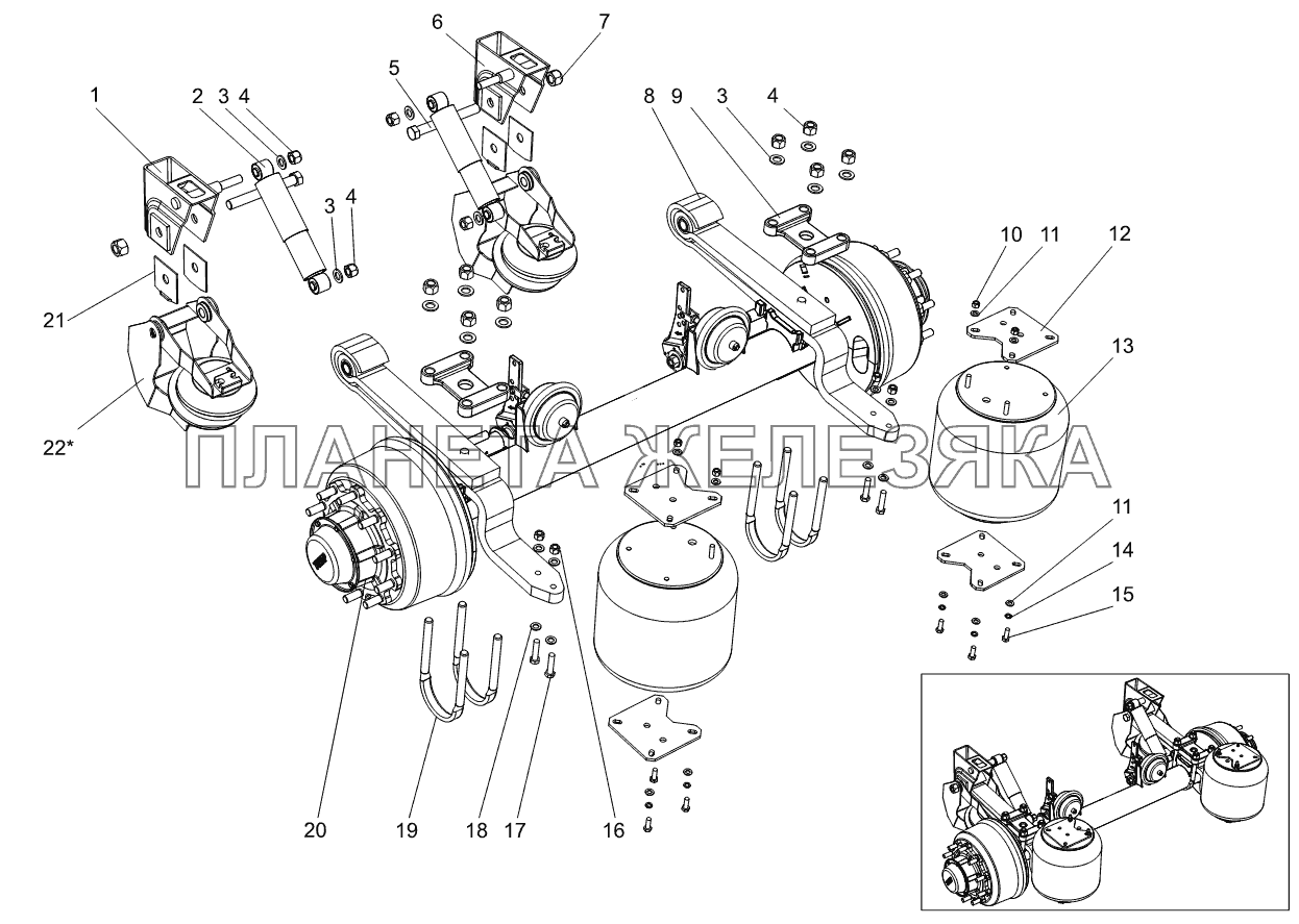 Ось с рессорами 9523-2410011 Тонар-9523 (вариант)