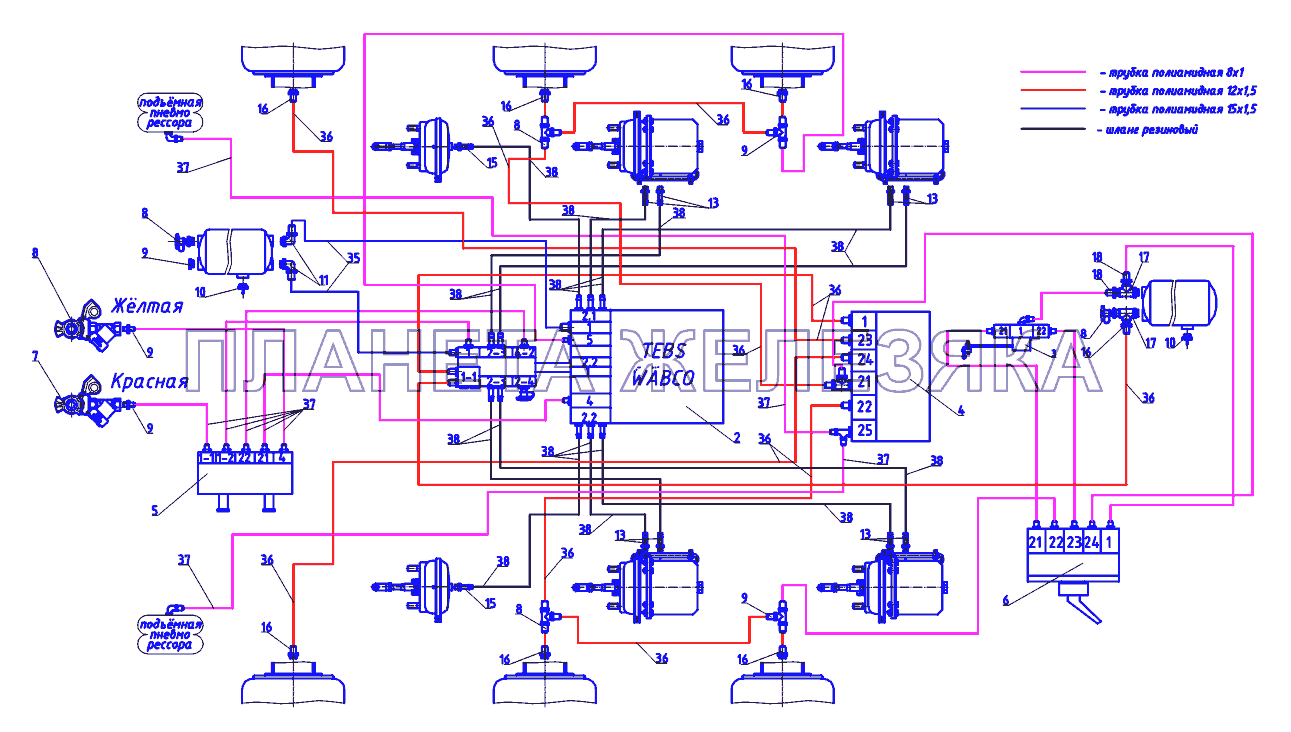 Схема пневматическая WABCO Тонар-9523 (вариант)