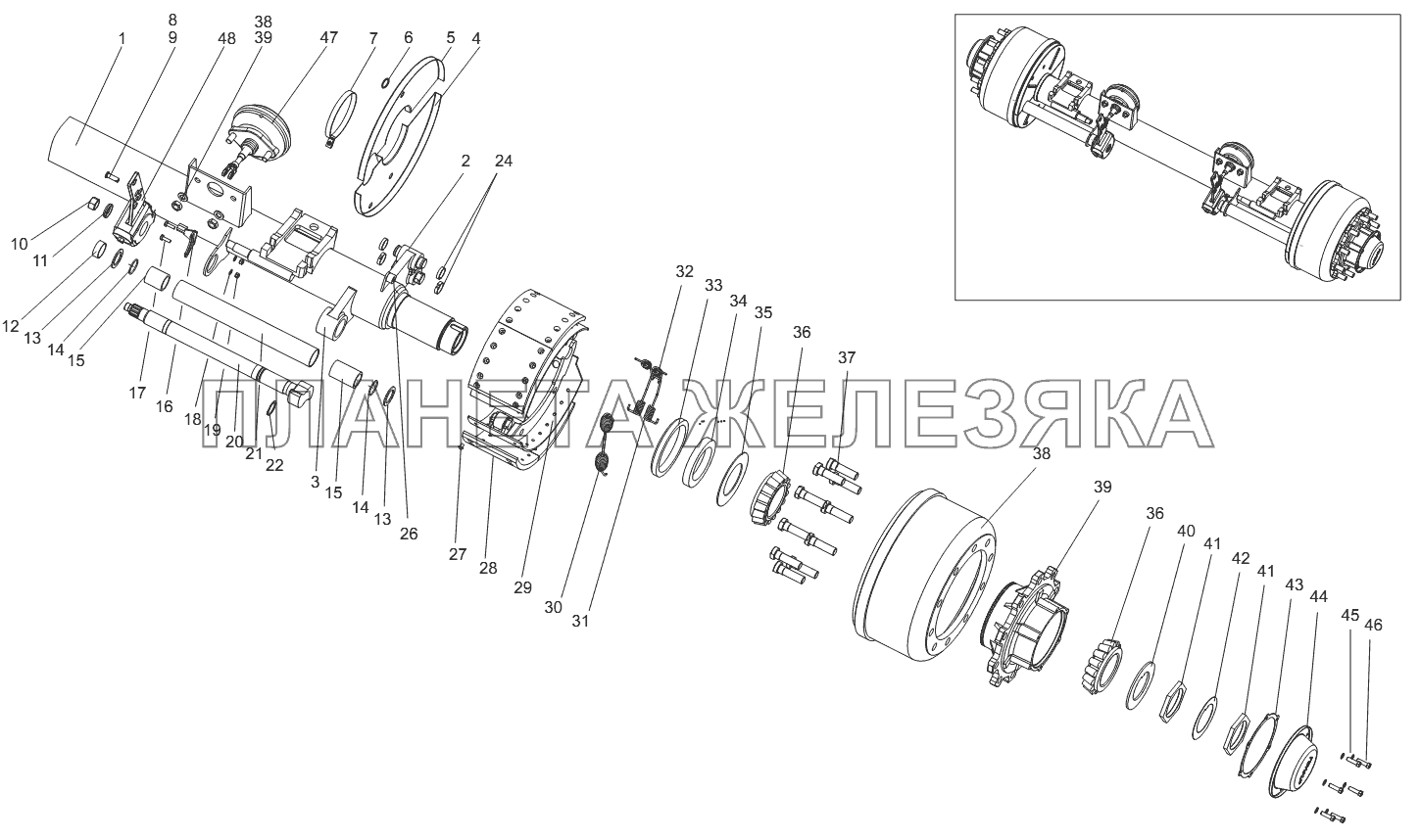 Ось с тормозами 9042-2410011 Тонар-9746