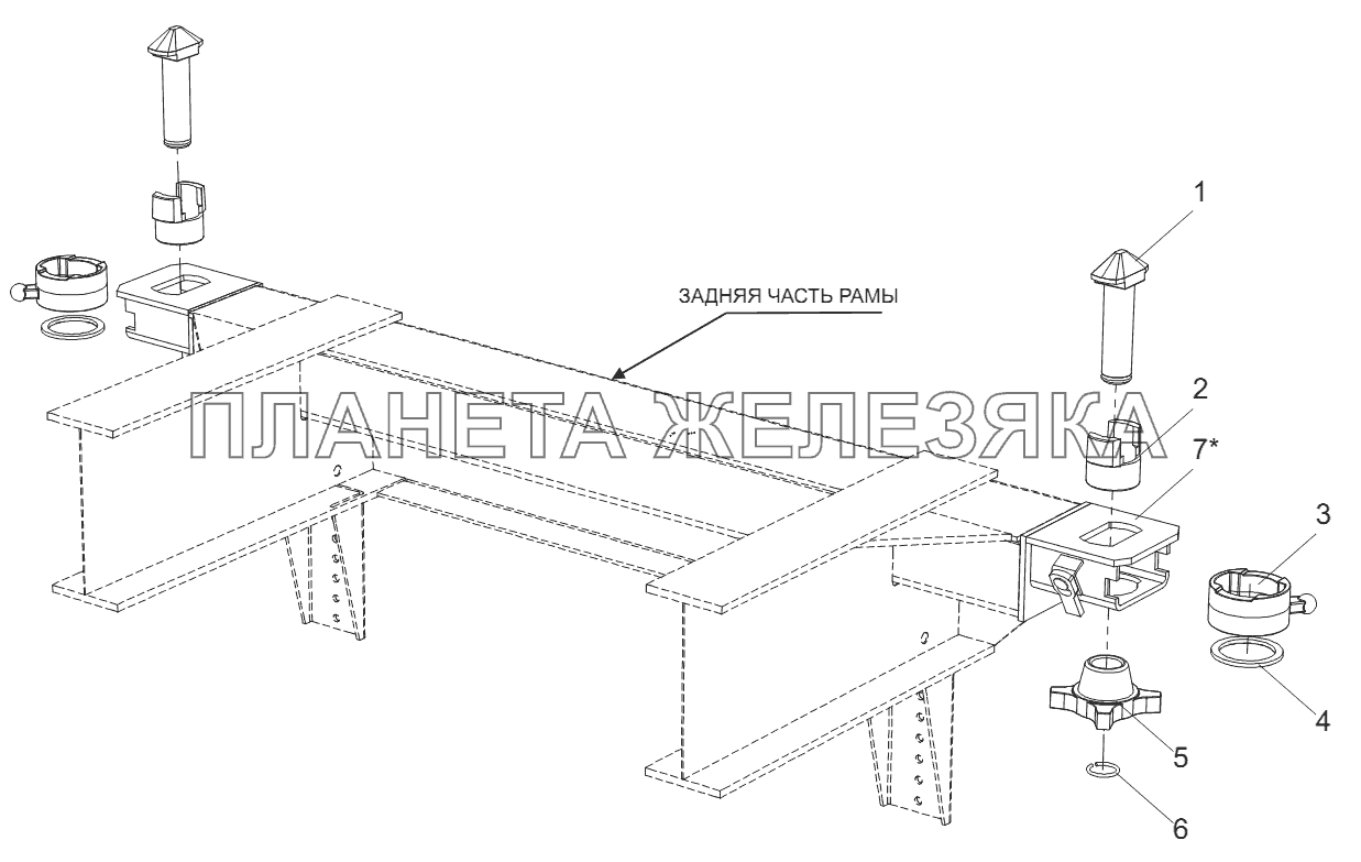 Установка деталей стопоров контейнера на модель 97462-0000010 Тонар-9746