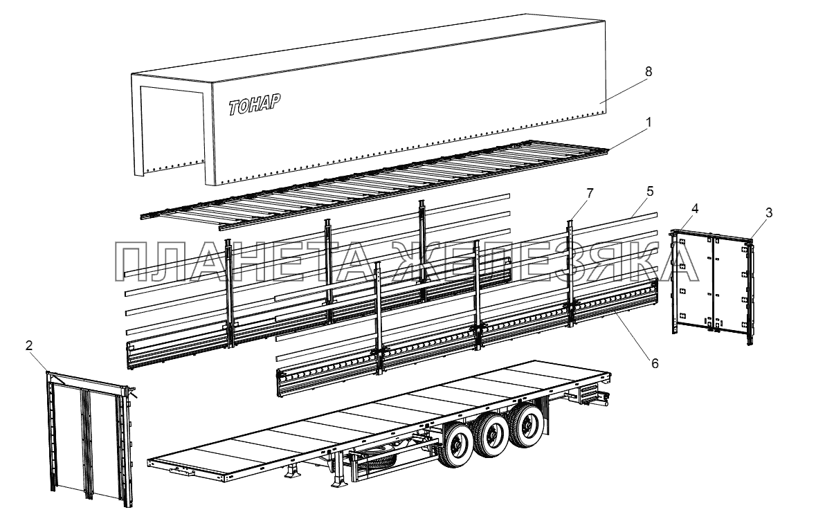 Схема каркаса тента для 97461-0000040-20 (L=13,6m.) Тонар-97461