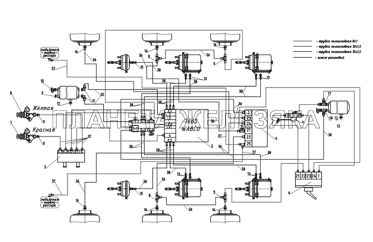 Схема пневматическая с компонентами WABCO Тонар-97461